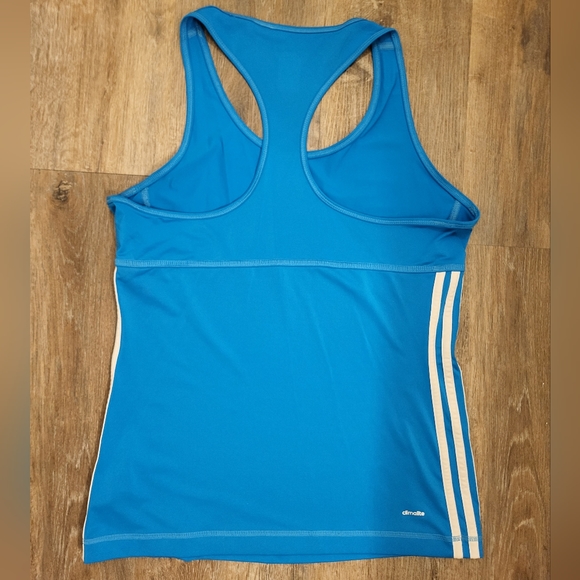 Adidas Three Stripe Climalite Racerback Tank Size Medium Blue - Picture 3 of 5